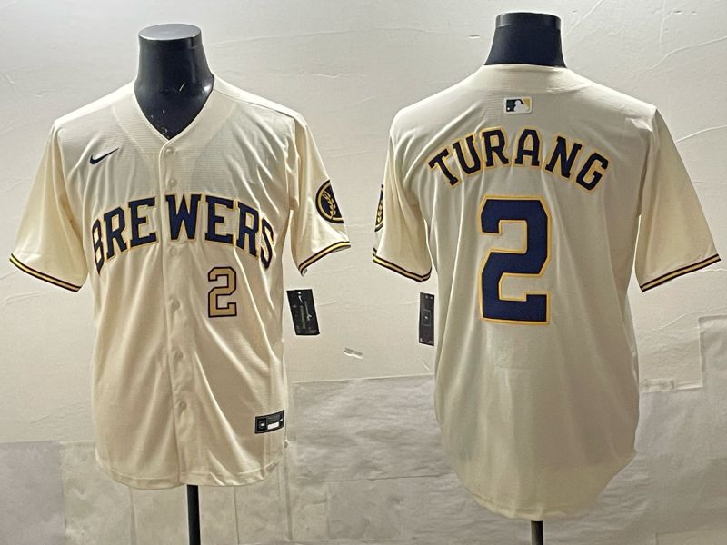Men 2025 Milwaukee Brewers #2 Turang Cream 2025 Nike MLB Jersey 013